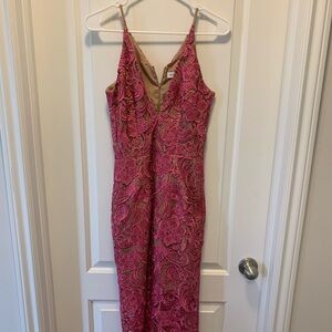 Dress the population crochet dress with tan slip